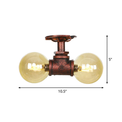 Elodie Amber Glass Copper Flush Mount Ceiling Light
