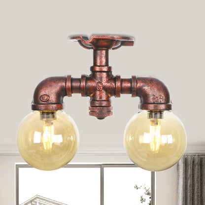 Elodie Amber Glass Copper Flush Mount Ceiling Light