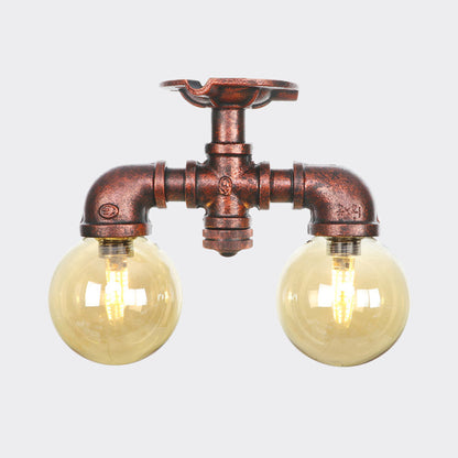 Elodie Amber Glass Copper Flush Mount Ceiling Light