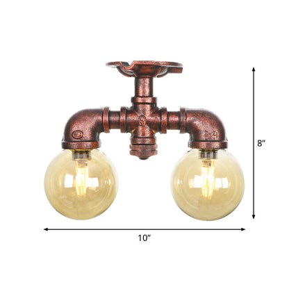 Elodie Amber Glass Copper Flush Mount Ceiling Light