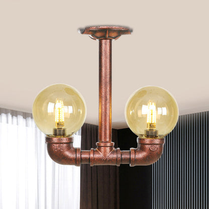 Elise Amber Glass Copper Dual Flush Ceiling Light