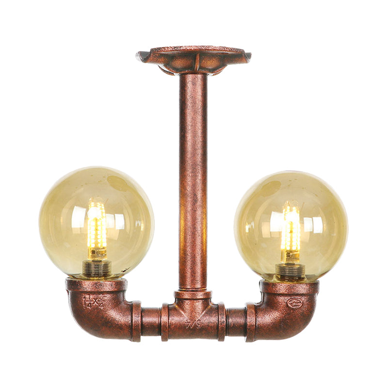 Elise Amber Glass Copper Dual Flush Ceiling Light