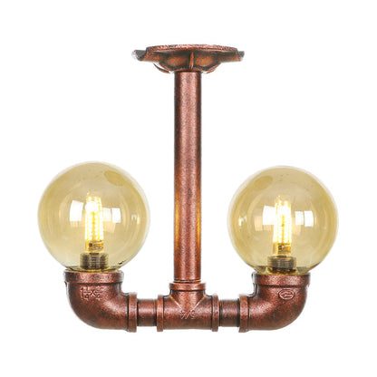 Elise Amber Glass Copper Dual Flush Ceiling Light