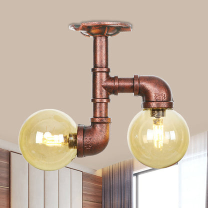 Elise Amber Glass Copper Dual Flush Ceiling Light