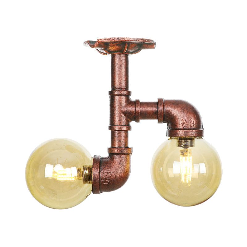 Elise Amber Glass Copper Dual Flush Ceiling Light