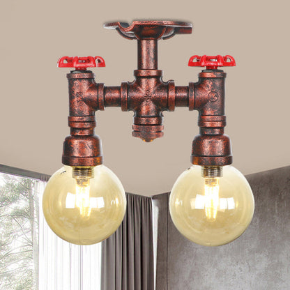Elise Amber Glass Copper Dual Flush Ceiling Light