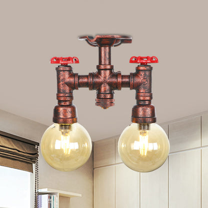 Elise Amber Glass Copper Dual Flush Ceiling Light