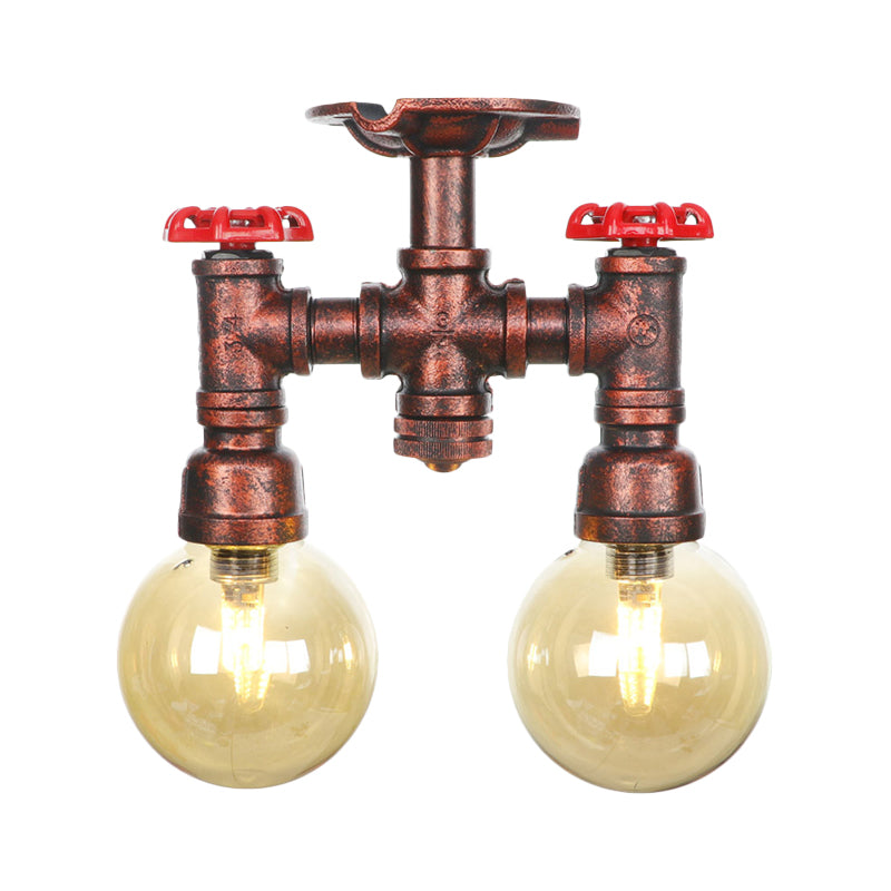 Elise Amber Glass Copper Dual Flush Ceiling Light