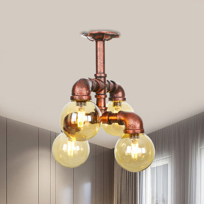 Colette Amber Glas Kupfer Multi-Licht Deckenleuchte