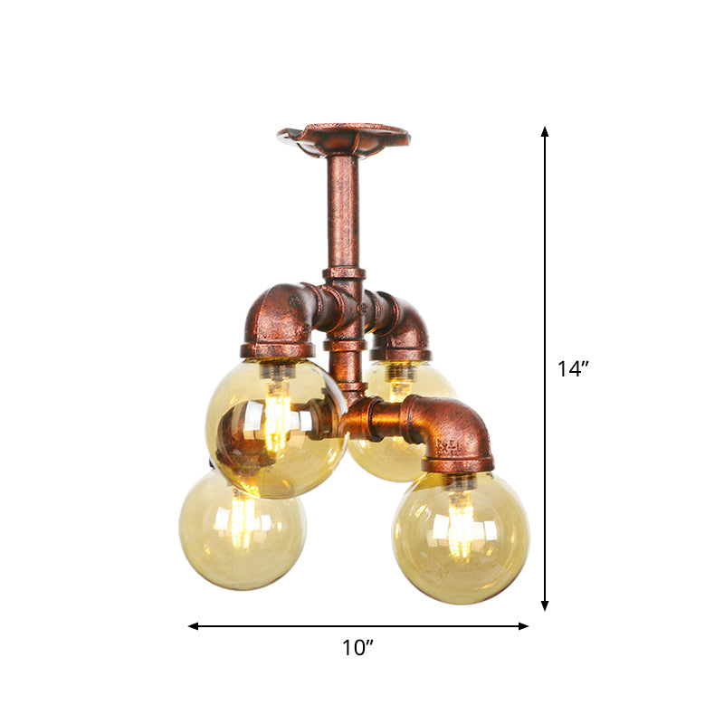 Colette Amber Glas Kupfer Multi-Licht Deckenleuchte