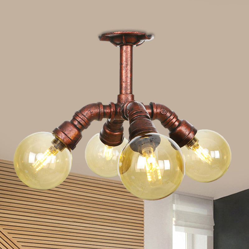Colette Amber Glas Kupfer Multi-Licht Deckenleuchte