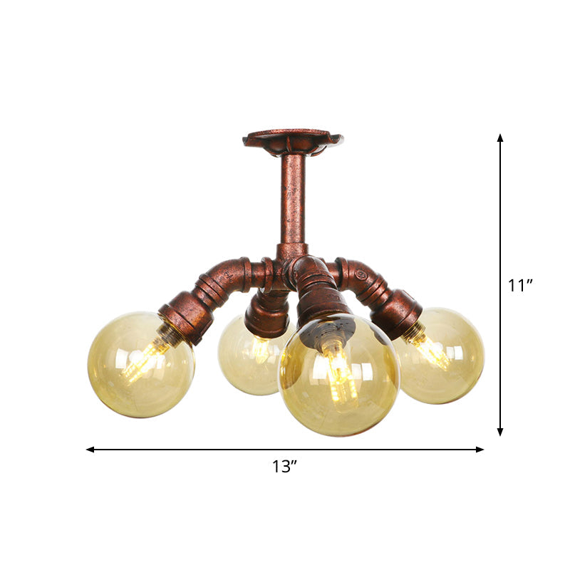 Colette Amber Glas Kupfer Multi-Licht Deckenleuchte