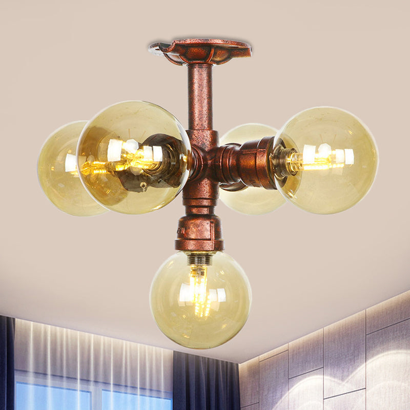 Colette Amber Glas Kupfer Multi-Licht Deckenleuchte