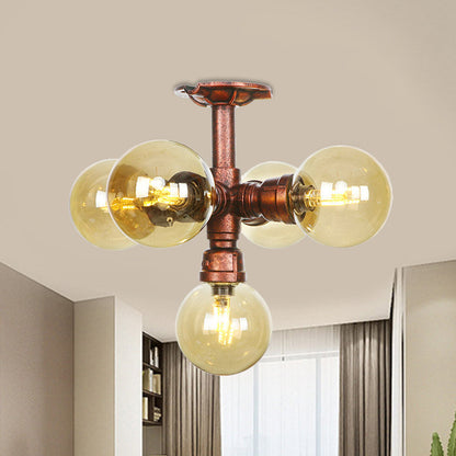 Colette Amber Glas Kupfer Multi-Licht Deckenleuchte
