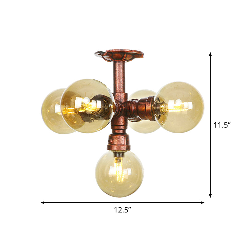 Colette Amber Glas Kupfer Multi-Licht Deckenleuchte