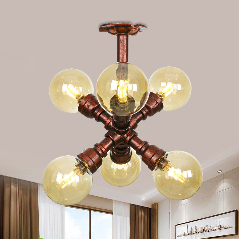 Colette Amber Glas Kupfer Multi-Licht Deckenleuchte