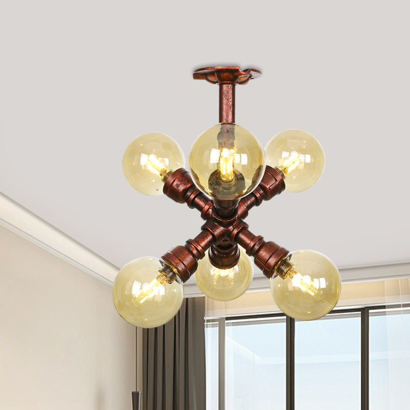 Colette Amber Glas Kupfer Multi-Licht Deckenleuchte