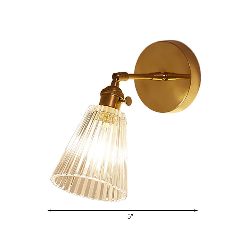 Mathilde Tapered Clear Textured Glass Wall Lamp with Brass Frame