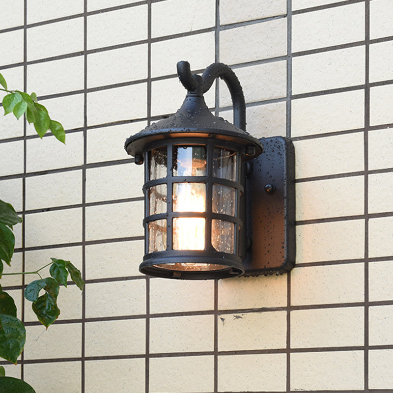 Juliette Outdoor-Wandlampe aus Seeded Glass in Bronze und Schwarz