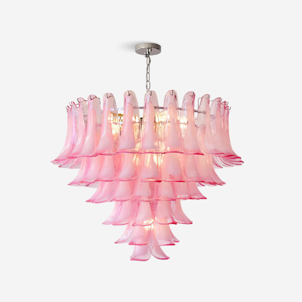 Émilienne Blumen-Kronleuchter, geschichtete Glasblüten mit Metallrahmen