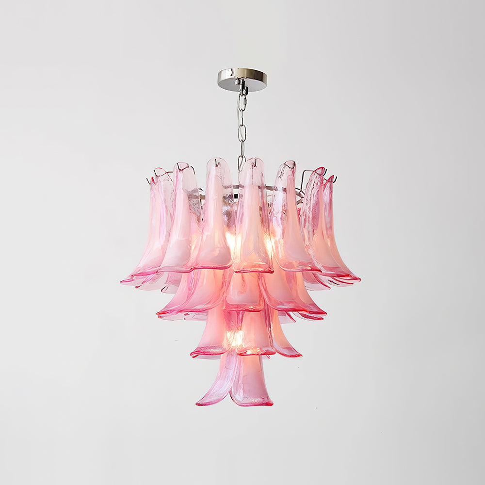 Émilienne Blumen-Kronleuchter, geschichtete Glasblüten mit Metallrahmen
