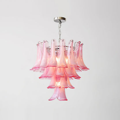Émilienne Blumen-Kronleuchter, geschichtete Glasblüten mit Metallrahmen
