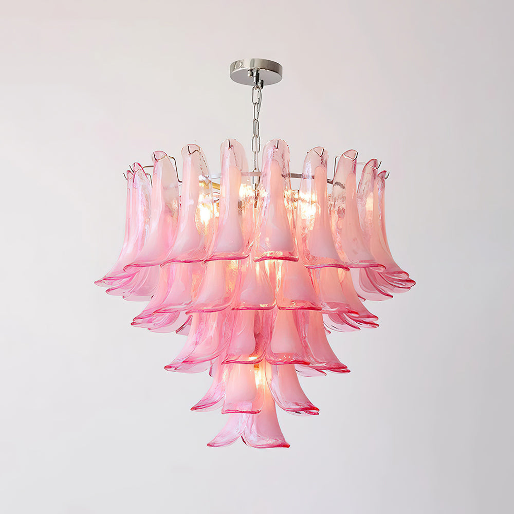 Émilienne Blumen-Kronleuchter, geschichtete Glasblüten mit Metallrahmen