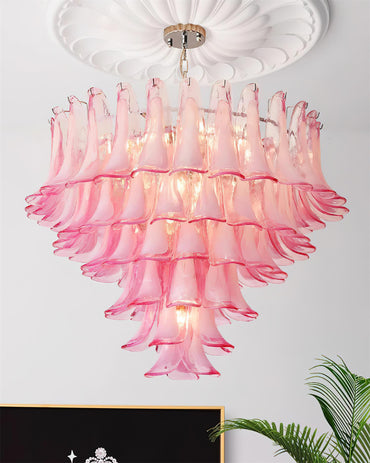 Émilienne Blumen-Kronleuchter, geschichtete Glasblüten mit Metallrahmen