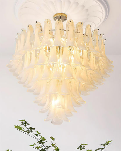 Émilienne Blumen-Kronleuchter, geschichtete Glasblüten mit Metallrahmen