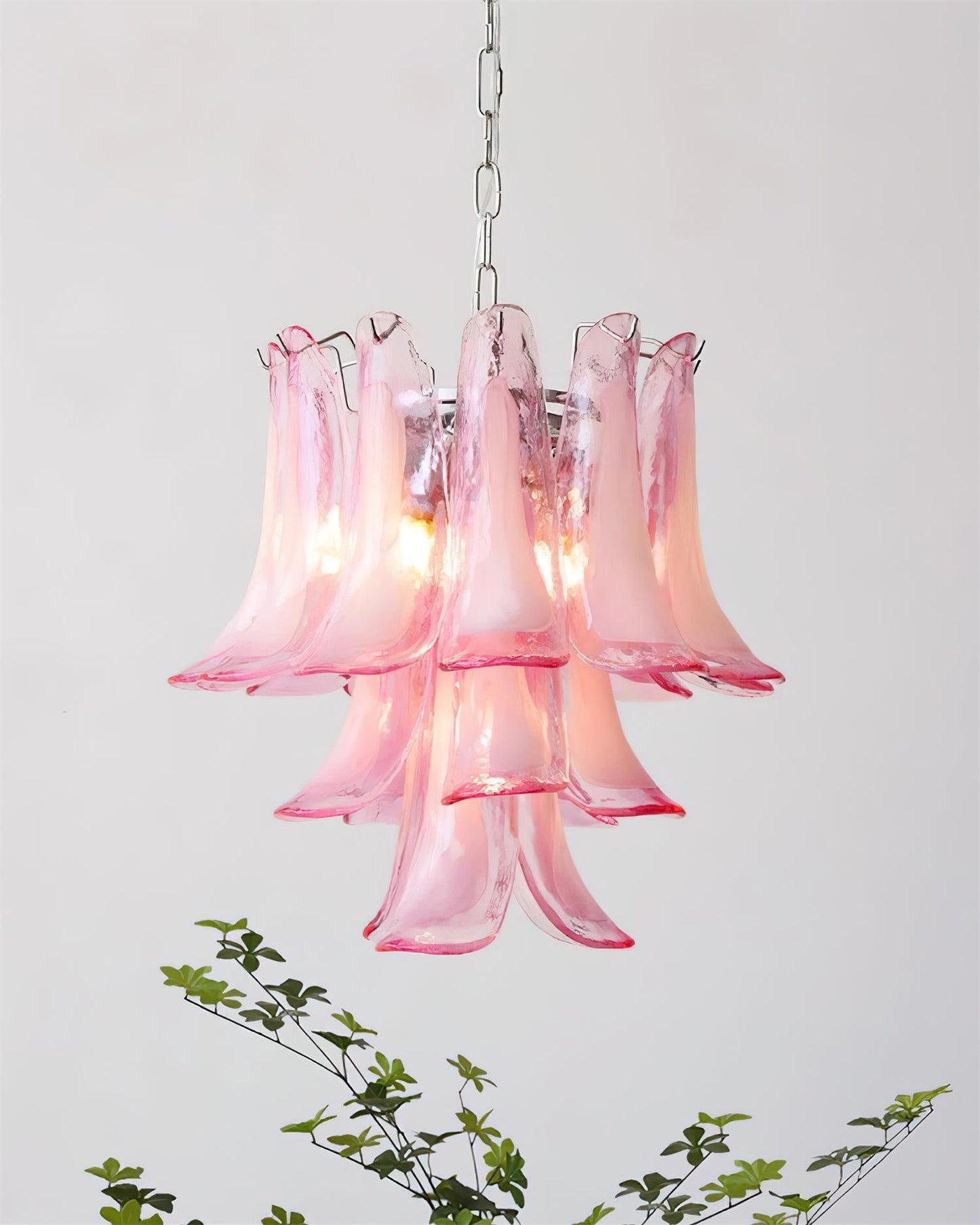 Émilienne Blumen-Kronleuchter, geschichtete Glasblüten mit Metallrahmen
