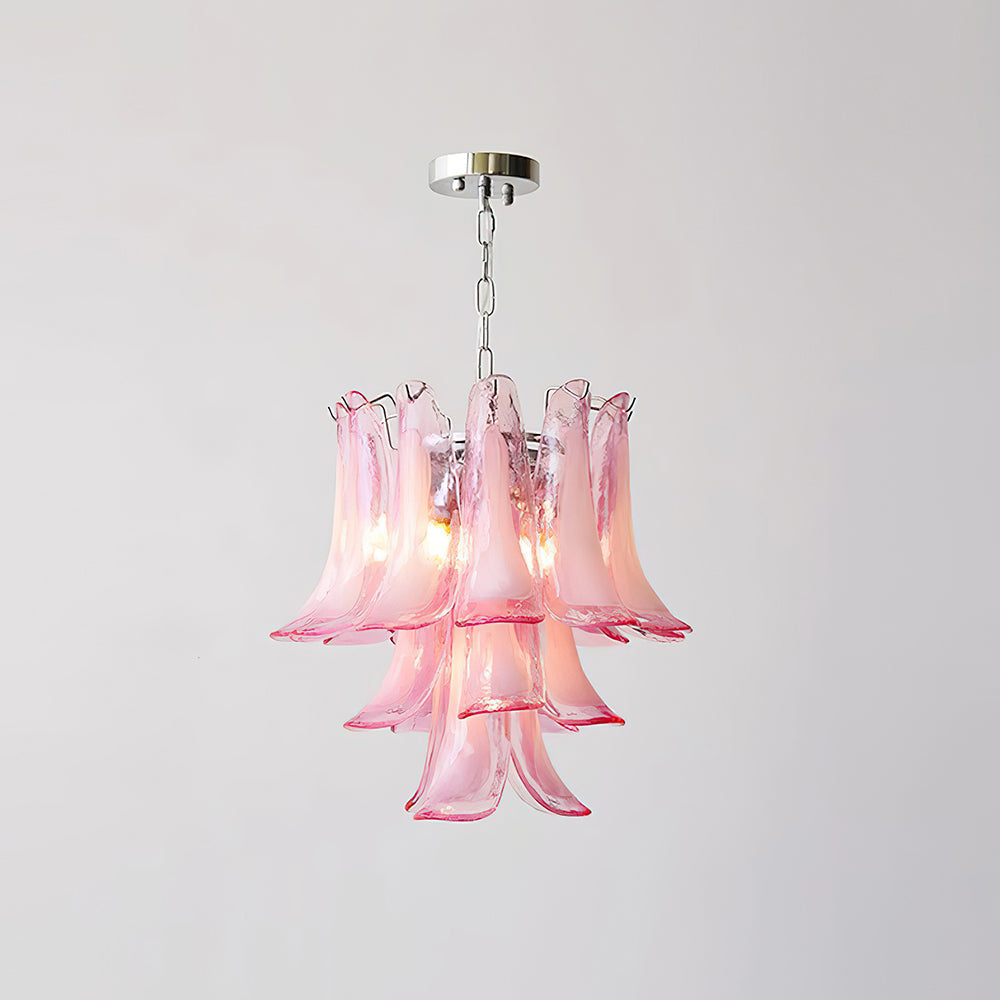 Émilienne Blumen-Kronleuchter, geschichtete Glasblüten mit Metallrahmen