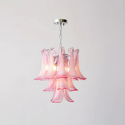 Émilienne Blumen-Kronleuchter, geschichtete Glasblüten mit Metallrahmen