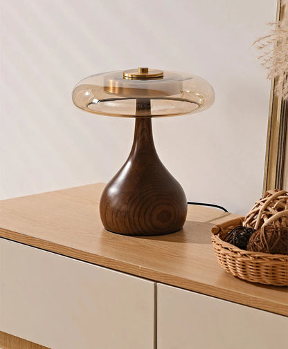 Camille Retro Wood & Glass Table Lamp