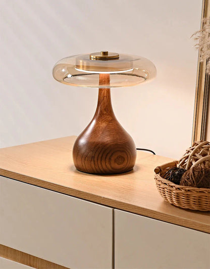 Camille Retro Wood & Glass Table Lamp