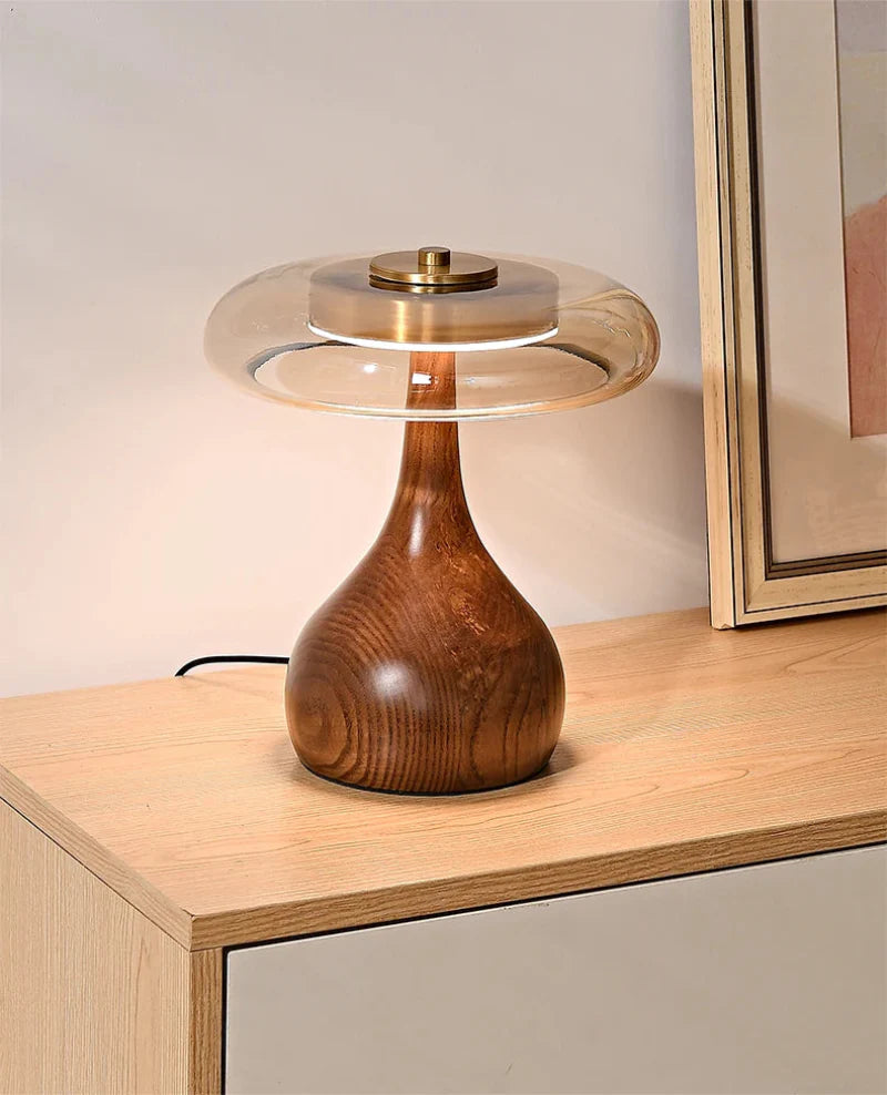Camille Retro Wood & Glass Table Lamp