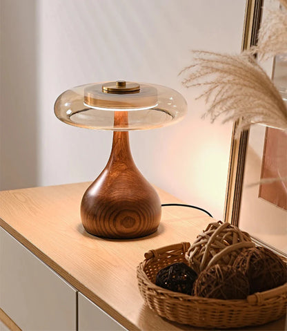 Camille Retro Wood & Glass Table Lamp