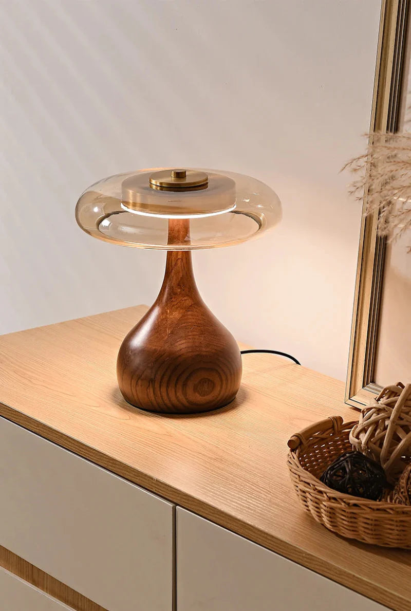 Camille Retro Wood & Glass Table Lamp