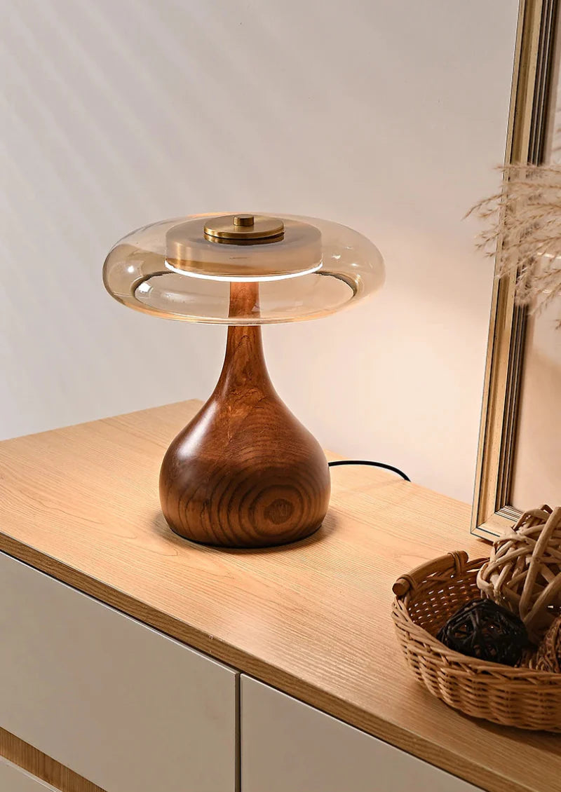 Camille Retro Wood & Glass Table Lamp
