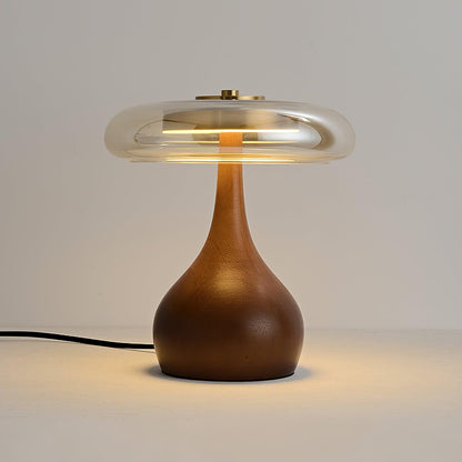 Élise Tischleuchte aus Glas mit Holzfuß und LED-Dimmer