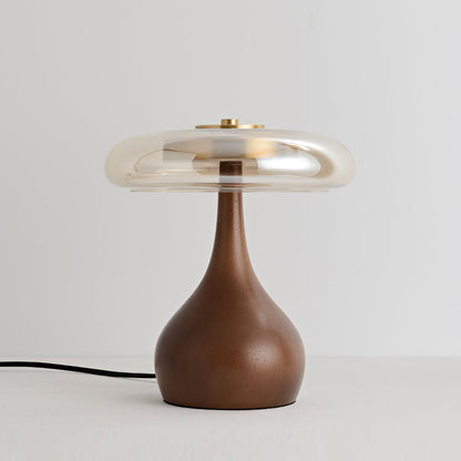 Élise Tischleuchte aus Glas mit Holzfuß und LED-Dimmer