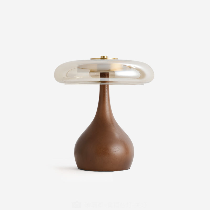 Élise Tischleuchte aus Glas mit Holzfuß und LED-Dimmer