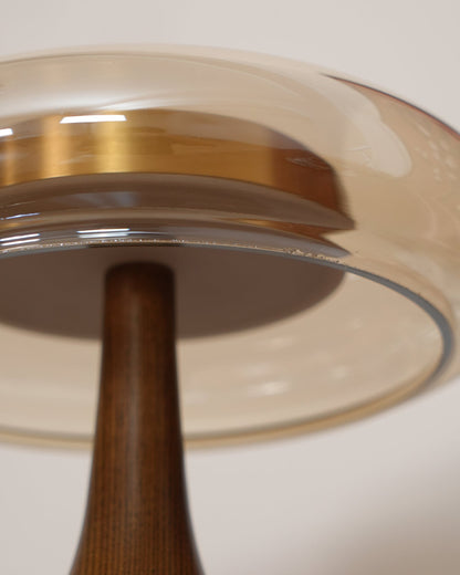 Élise Tischleuchte aus Glas mit Holzfuß und LED-Dimmer