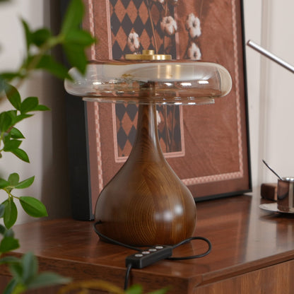 Élise Tischleuchte aus Glas mit Holzfuß und LED-Dimmer