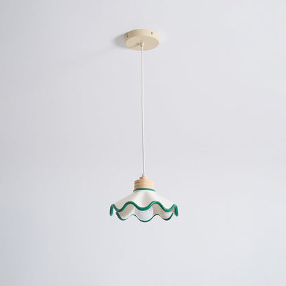 Juliette Pendant Lamp, Scalloped Resin Shade with Wood Accent