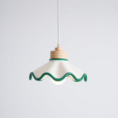 Juliette Pendant Lamp, Scalloped Resin Shade with Wood Accent