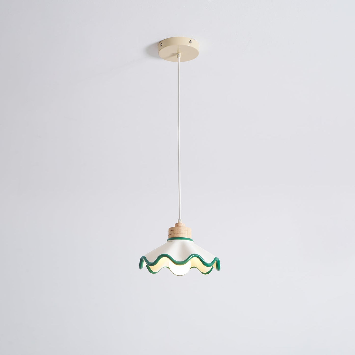 Juliette Pendant Lamp, Scalloped Resin Shade with Wood Accent