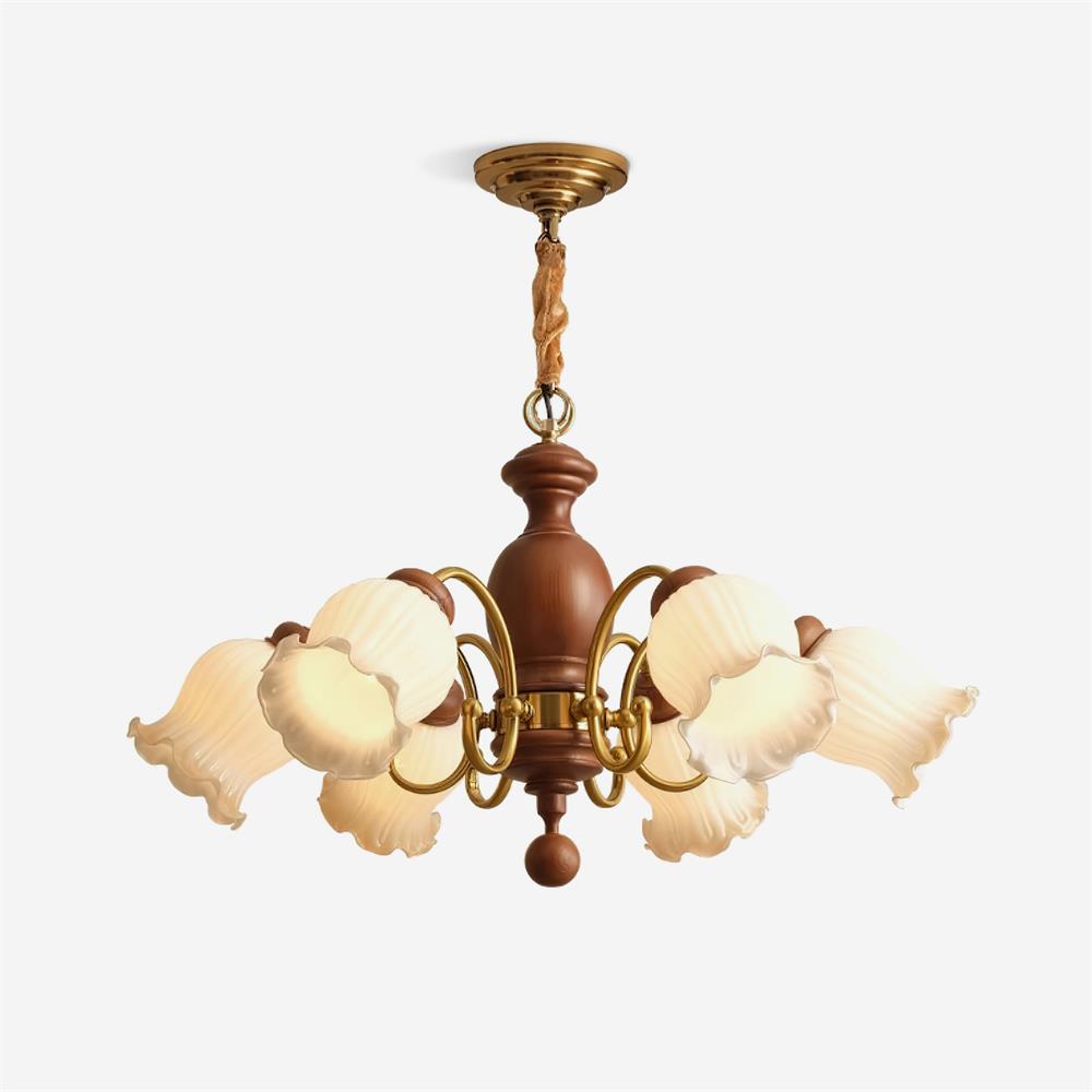 Céleste Holzleuchter, florale Glasschirme mit Metallarmen