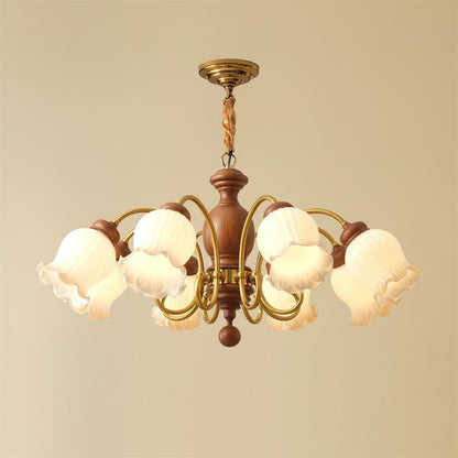 Céleste Holzleuchter, florale Glasschirme mit Metallarmen