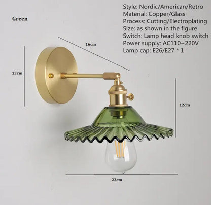 Céleste Vintage Round Green Glass Wall Lamp with Knob Switch
