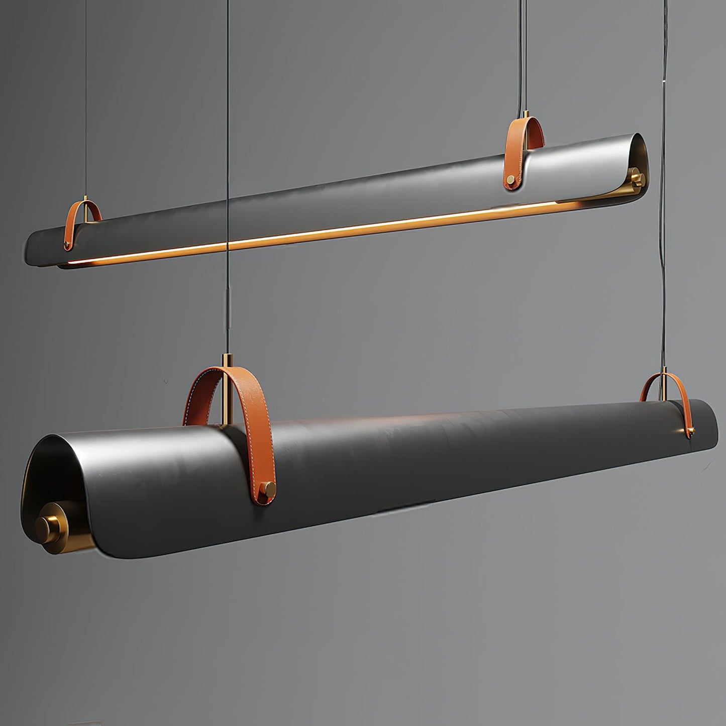 Étienne LED-Linearlampe mit Lederriemen und Metallrahmen